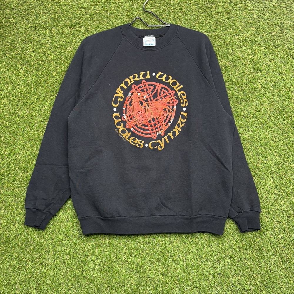 Vintage Lee Wales Sweatshirt Mens Large Cymru Flag Johnson University Black 90s